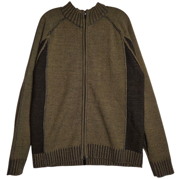 Le 31 Other - Mens Full Zip Cardigan Large Green Brown Mock Neck Knit Granola Cobain Grunge